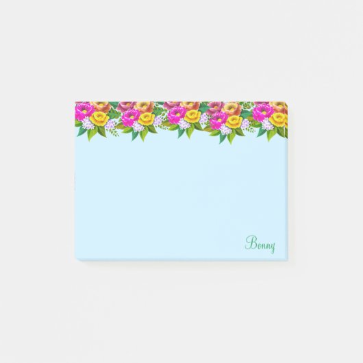 淡い数々の青色に可愛らしい色の花 ポストイット (正面)