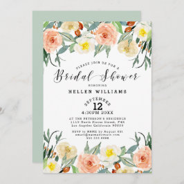 淡い桃と白い庭の縁ど花 招待状