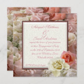 淡い桃色とクリーム色の白いバラの婚約 招待状 (正面/裏面)