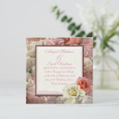 淡い桃色とクリーム色の白いバラの婚約 招待状 (スタンド正面)