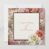 淡い桃色とクリーム色の白いバラの婚約 招待状 (裏面)