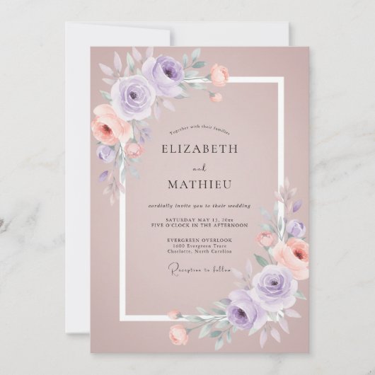 淡い桜色のロマンティックな春のウェディング 招待状 (正面)