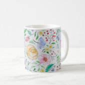 淡い水彩の花とつぼみの模様 コーヒーマグカップ (正面右)
