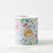 淡い水彩の花とつぼみの模様 コーヒーマグカップ (中央)