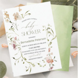 淡い水彩の野生の花　赤ちゃんの歓迎会 招待状