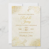 淡い灰色がかった黄色とオレンジ色のミニマル結婚リスト 招待状 (正面)