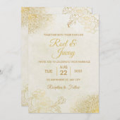 淡い灰色がかった黄色とオレンジ色のミニマル結婚リスト 招待状 (正面/裏面)