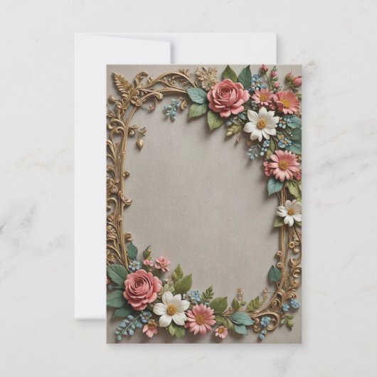 淡い灰色の背景の花の結婚花束 招待状 (正面)