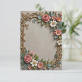 淡い灰色の背景の花の結婚花束 招待状 (スタンド正面)