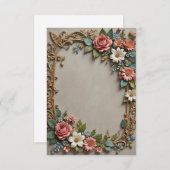 淡い灰色の背景の花の結婚花束 招待状 (正面/裏面)