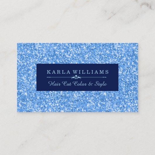 淡い空モダン色 – 青グリッターテクスチャ青アクセント 名刺 (正面)