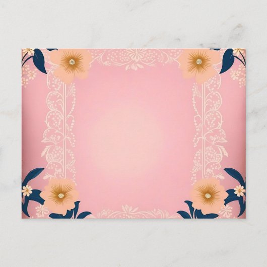 淡い素朴ピンクの背景に花の模様 ポストカード (正面)