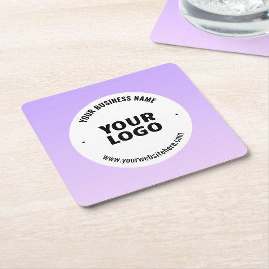 淡い紫とグラデーションあなたのビジネスロゴ スクエアペーパーコースター (アングル)