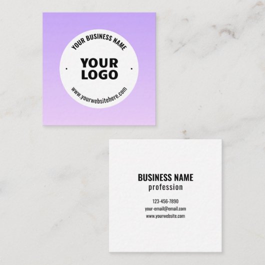 淡い紫とグラデーションあなたのビジネスロゴ スクエア名刺 (正面/裏面)