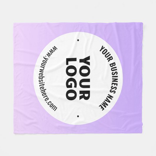 淡い紫とグラデーションあなたのビジネスロゴ フリースブランケット (正面(横))
