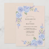 淡い紫と柔らかな青の花のブライダルロマンス 招待状 (正面/裏面)