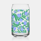 淡い紫のフローラの花と緑の葉植物 ガラス缶 (正面)