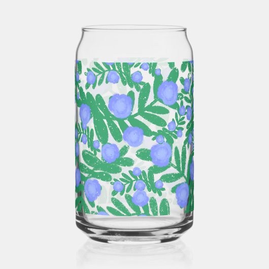 淡い紫のフローラの花と緑の葉植物 ガラス缶 (裏面)