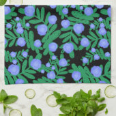 淡い紫のフローラの花と緑の葉植物 キッチンタオル (折り畳み)