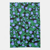 淡い紫のフローラの花と緑の葉植物 キッチンタオル (縦)