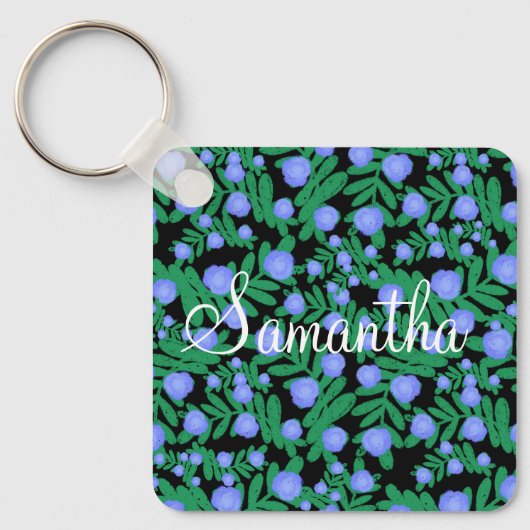 淡い紫のフローラの花と緑の葉植物 キーホルダー (正面)