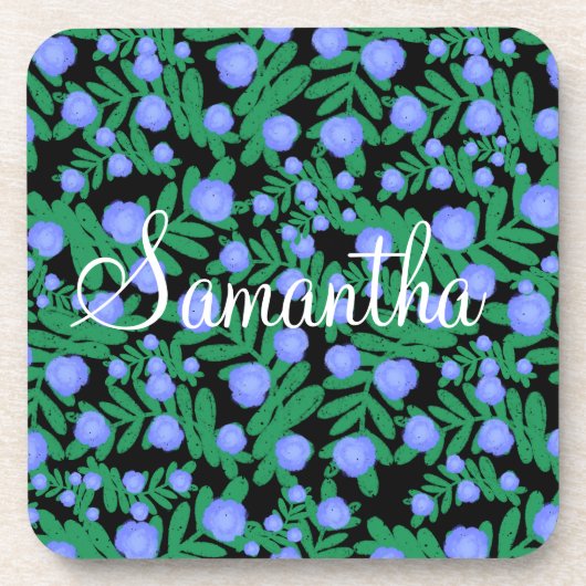 淡い紫のフローラの花と緑の葉植物 コースター (正面)