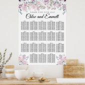 淡い紫の白いフローラ18テーブルの座席表 ポスター (キッチン)