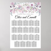 淡い紫の白いフローラ19テーブルの座席表 ポスター (正面)