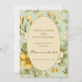 淡い緑とベージュの花のウェディング セーブザデート (正面)