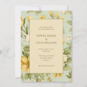 淡い緑とベージュの花柄のウェディング招待状 招待状 (正面)