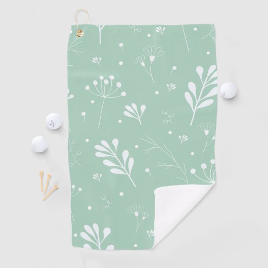 淡い緑と白の花柄 ゴルフタオル (インサイチュ)