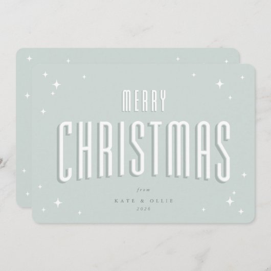 淡い緑のクリスマス レトロな星のフラット シーズンカード (正面/裏面)