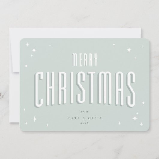 淡い緑のクリスマス レトロスター フラット シーズンカード (正面)
