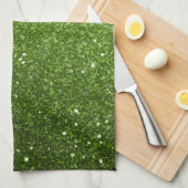 淡い緑のグリッターが輝く キッチンタオル (四つ折り)