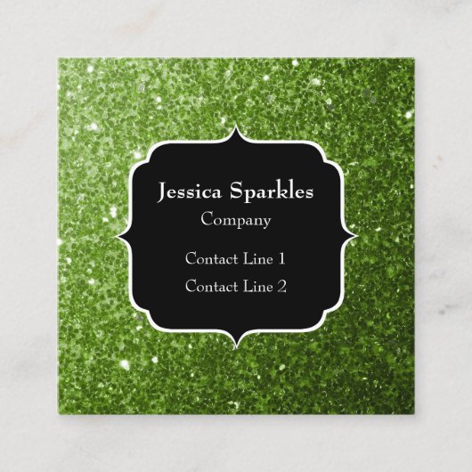 淡い緑のグリッタースパークルズモノグラム スクエア名刺 (正面)