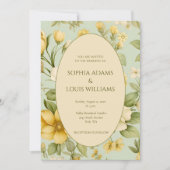 淡い緑のベージュの花柄の結婚式の招待状 招待状 (正面)