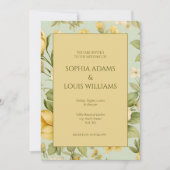 淡い緑のベージュの花柄の結婚式の招待状 招待状 (正面)