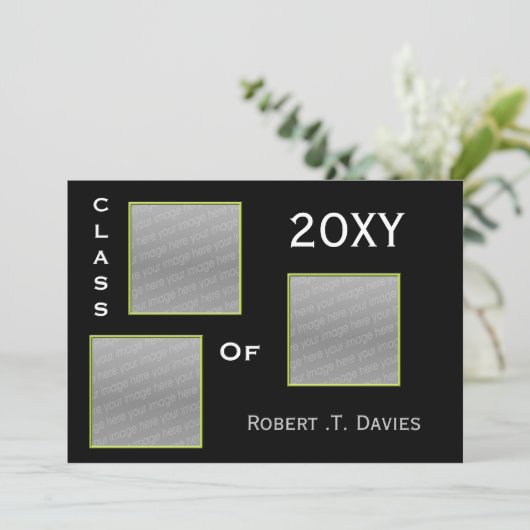 淡い緑の卒業写真数々の招待状 招待状 (スタンド正面)