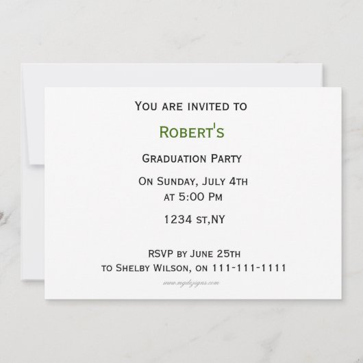 淡い緑の卒業写真数々の招待状 招待状 (裏面)