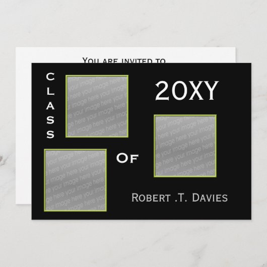 淡い緑の卒業写真数々の招待状 招待状 (正面/裏面)