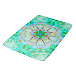 淡い緑の粒状のテクスチャ、花の万華鏡のように千変万化するパターンt バスマット