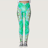 淡い緑の粒状のテクスチャ、花の万華鏡のように千変万化するパターンt レギンス (正面)