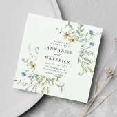 淡い緑の繊細な野の花 モダン ボヘミア ウェディング 招待状
