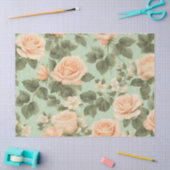 淡い緑の背景に桃の色のバラ 薄葉紙 (クラフト)