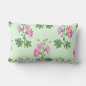 淡い緑の背景ピンク色の花 ランバークッション (裏面)