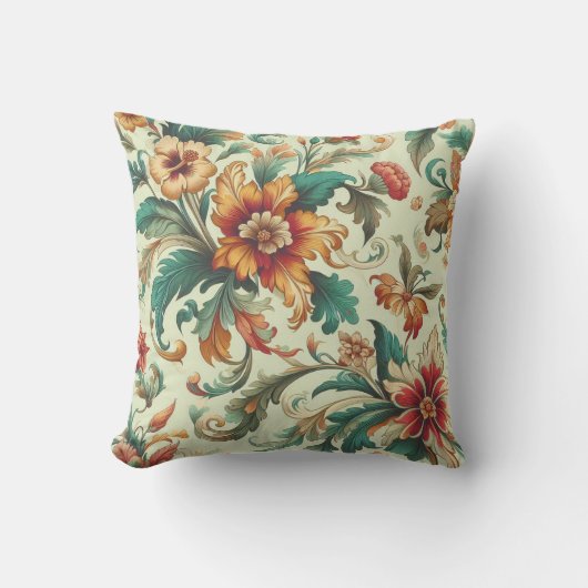 淡い緑の背景ヴィンテージの葉 クッション (正面)