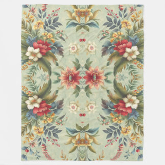 淡い緑の背景ヴィンテージの葉 フリースブランケット