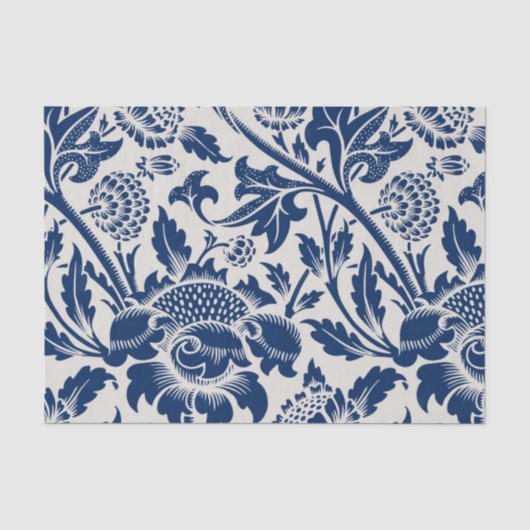 淡い背景の複雑な青い花柄 薄葉紙 (正面)