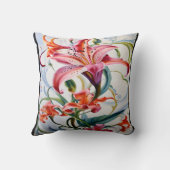 淡い背景鮮やかに色を付けたユリ花 クッション (裏面)