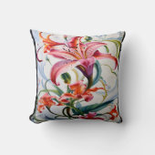 淡い背景鮮やかに色を付けたユリ花 クッション (正面)